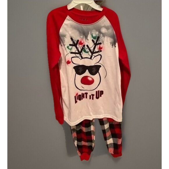 Holiday FamJams Light It Up Reindeer Family Christmas Pjs Kids Large 10/12 - Picture 1 of 10